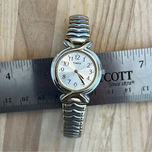 Timex Ladies Watch Vintage Two Tone Stretch Bracelet Stainless Dial